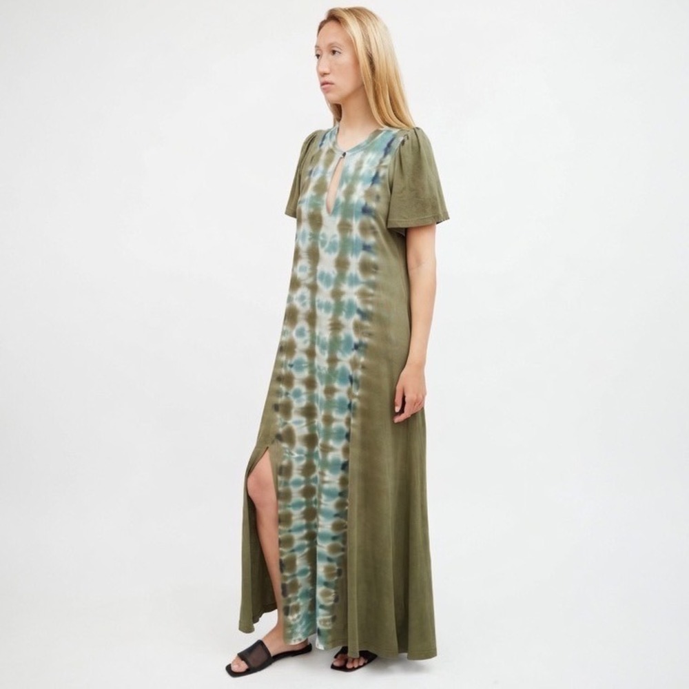 Raquel Allegra Green Tie Dye Cotton T-Shirt Maxi Dress Size 0 Handmade USA